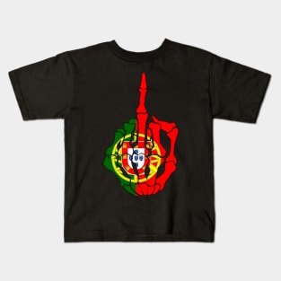 Skeleton Middle Finger Portugal Flag T-Shirt Kids T-Shirt